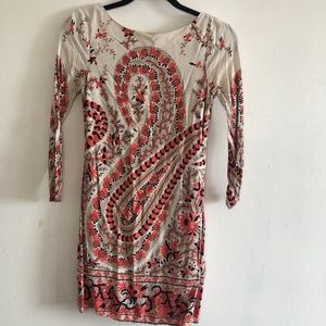 Cream,Black, Pink Mutli Printed Mini Dress